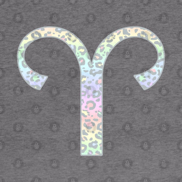 Aries Zodiac Horoscope Symbol in Pastel Rainbow Leopard Print by bumblefuzzies